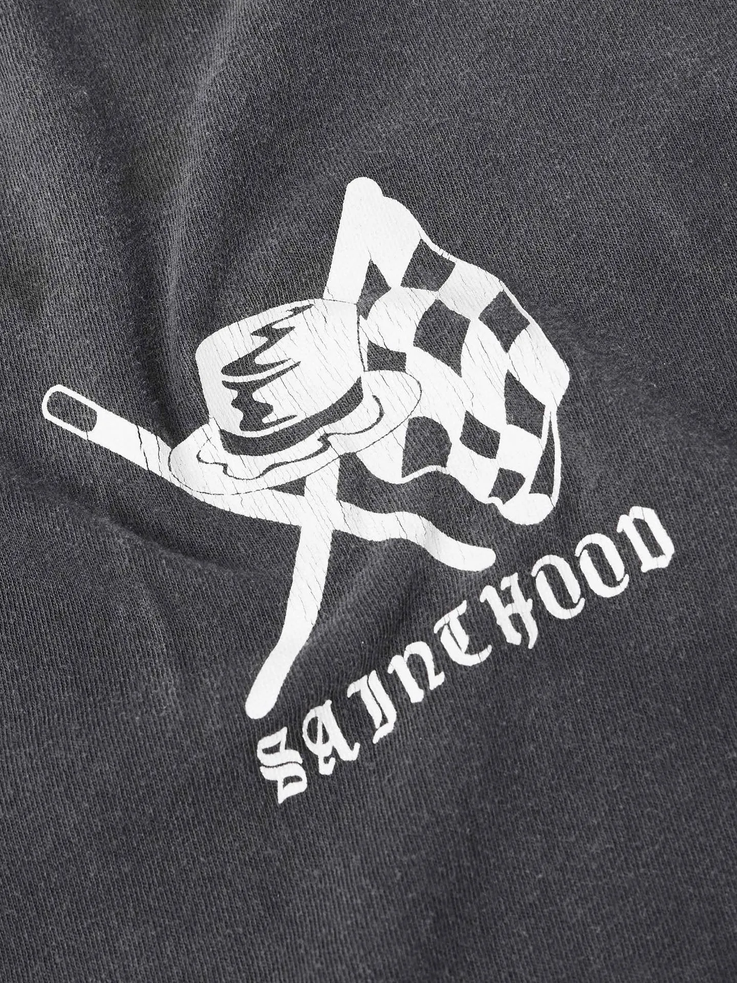 SAINT Mxxxxxx × NEIGHBORHOOD STHD . LS TEE SPEED KILLS/BLK Skull Helmet Long Sleeves Washed Black S-XL Cylindrical Cloth Ready-Made Assute Dyeing Heavy Washing Water Fading Handmade Splashed Ink Holes Simulate Natural Fading and Old Effects Correct Version Customized NBHD Co-branded Accessories Top Purchasing Level